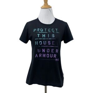 Under Armour T Shirt Womens S Small Black Semi Fitted Protect This House Tee